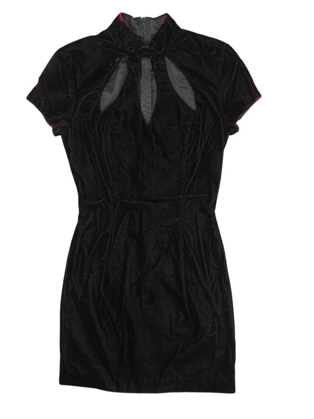 Vintage 90s Velvet Mini Cocktail Dress With Keyhole Neckline in Burgundy
